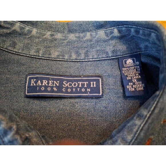 Vintage Karen Scott Denim Button Up Top Womens 1X Autumn Fall Embroidered Shirt - Picture 15 of 16